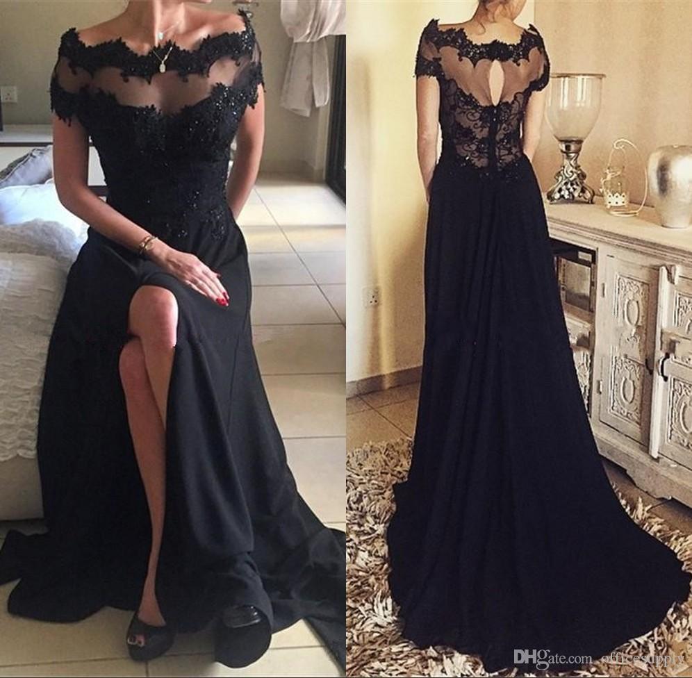 black off shoulder evening gown
